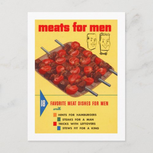 Vintage Food Meats For Men Cook Book Postcard