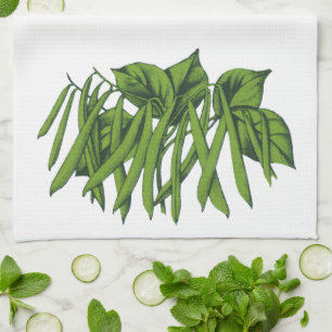 Vintage Food, Organic Green Beans Vegetables Kitchen Towel