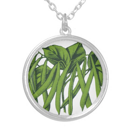 Vintage Food Organic Green Beans Vegetables Silver Plated Necklace