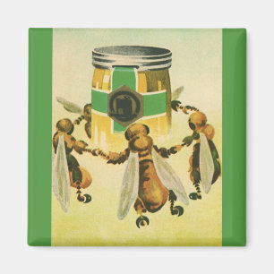 Vintage Food, Organic Honey Bees Dancing Jar Magnet