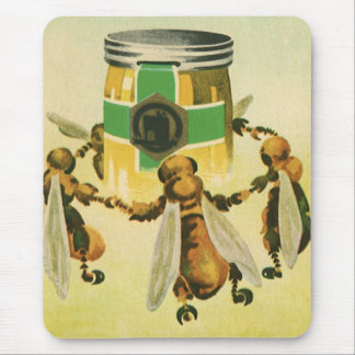 Vintage Food, Organic Honey Bees Dancing Jar Mouse Pad