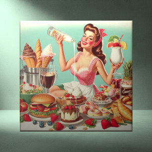 Vintage Food Pin-Up Illustration Ceramic Tile