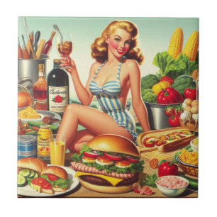 Vintage Food Pin-up Illustration Ceramic Tile