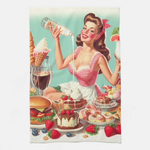 Vintage Food Pin_Up Illustration Kitchen Towel