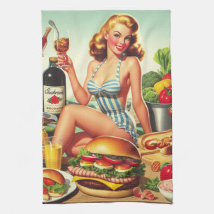 Vintage Food Pin-up Illustration Kitchen Towel