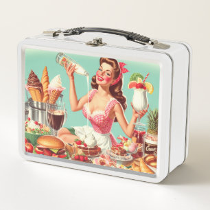 Vintage Food Pin-Up Illustration Metal Lunch Box