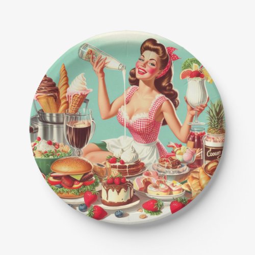 Vintage Food Pin_Up Illustration Paper Plates