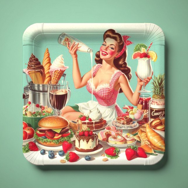 Vintage Food Pin-Up Illustration Paper Plates (Creator Uploaded)