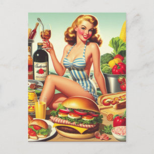 Vintage Food Pin-up Illustration Postcard