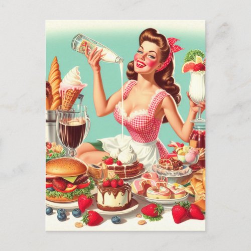 Vintage Food Pin_Up Illustration Postcard