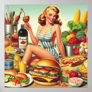 Vintage Food Pin-up Illustration Poster