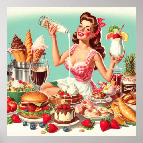 Vintage Food Pin_Up Illustration Poster