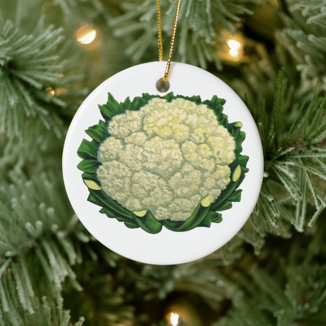 Vintage Food Vegetables Veggies Cauliflower Ceramic Ornament (Tree)