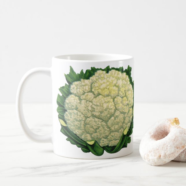 Vintage Food Vegetables Veggies Cauliflower Coffee Mug (With Donut)