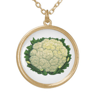 Vintage Food Vegetables Veggies Cauliflower Gold Plated Necklace