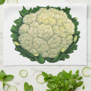 Vintage Food Vegetables Veggies Cauliflower Kitchen Towel
