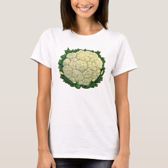 Vintage Food Vegetables Veggies Cauliflower T-Shirt (Front)