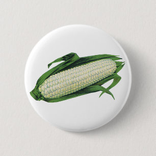 Vintage Food Vegetables White Corn on the Cob Button