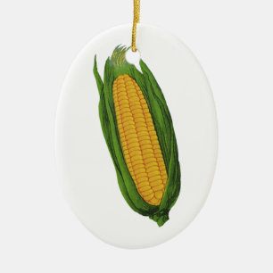 Vintage Food Vegetables; Yellow Corn on the Cob Ceramic Ornament