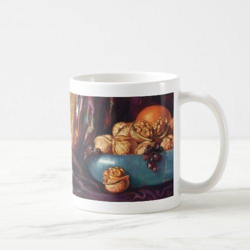 Vintage Food Walnuts and Fruit in a Blue Bowl Coffee Mug