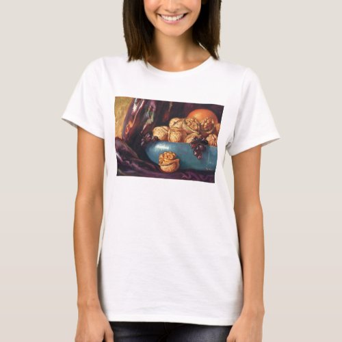 Vintage Food Walnuts and Fruit in a Blue Bowl T_Shirt