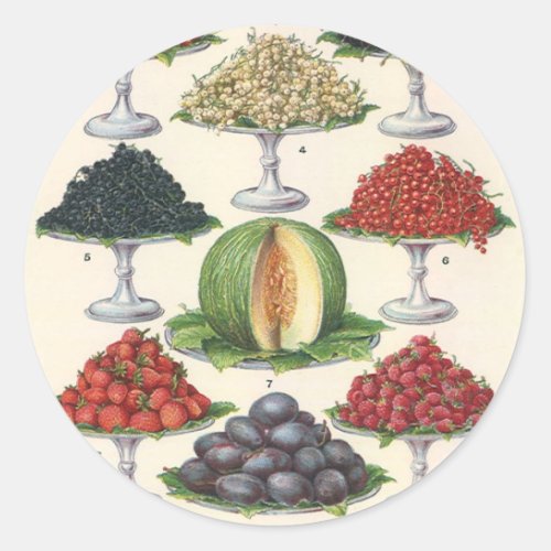 Vintage Foods Assorted Fruit on Trays for Catering Classic Round Sticker