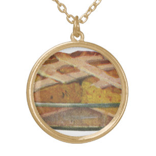 Vintage Foods, Dessert, Thanksgiving Pumpkin Pie Gold Plated Necklace