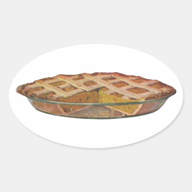 Vintage Foods, Dessert, Thanksgiving Pumpkin Pie Oval Sticker (Front)