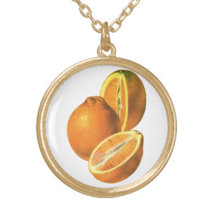 Vintage Foods, Fruit Organic Fresh Healthy Oranges Gold Plated Necklace