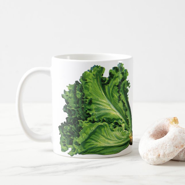 Vintage Foods, Green Leaf Lettuce Vegetables Coffee Mug (With Donut)