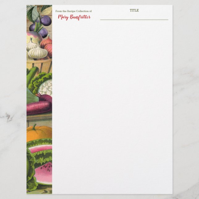 Vintage foods personalized recipe letterhead (Front)