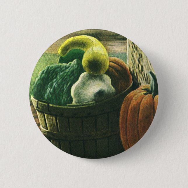 Vintage Foods, Winter Squash, Pumpkin and Apples Button (Front)