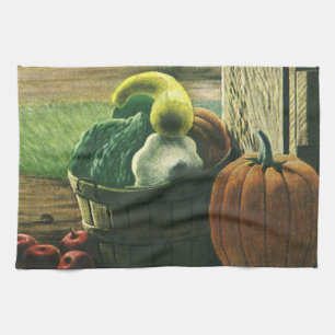 Vintage Foods, Winter Squash, Pumpkin and Apples Kitchen Towel
