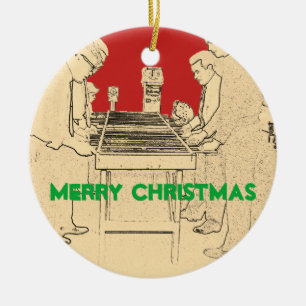 VINTAGE FOOSBALL FUZBOLL PHOTO ART TABLE FOOTBALL CERAMIC ORNAMENT