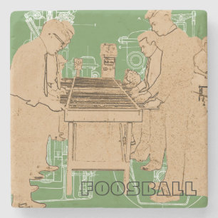 VINTAGE FOOSBALL FUZBOLL PHOTO ART TABLE FOOTBALL STONE COASTER