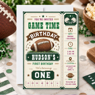 Vintage Football 1st Birthday Party Ticket Game Invitation