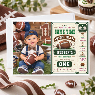 Vintage Football  1st Birthday Party Ticket Game  Invitation