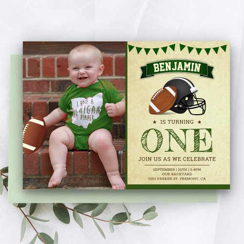 Vintage Football 1st First Birthday Party Photo Invitation