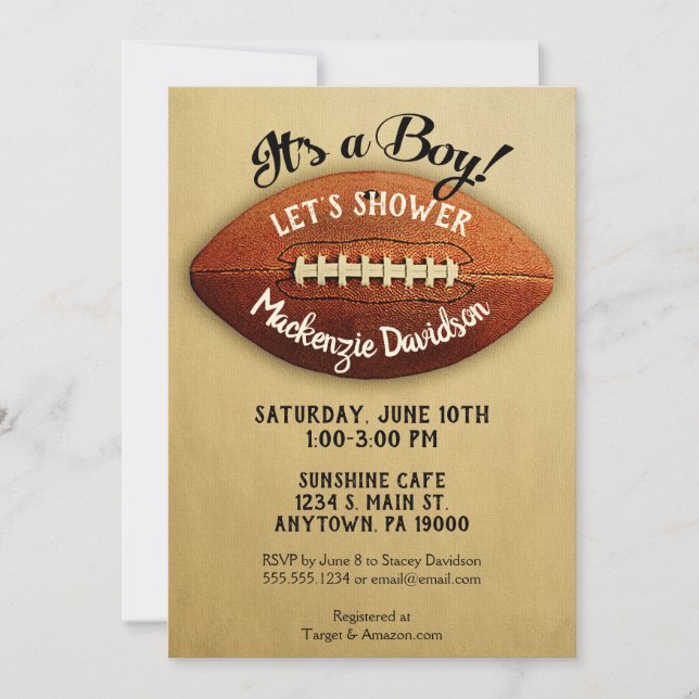 Vintage Football Baby Shower Invitation Boy Sports (Front)