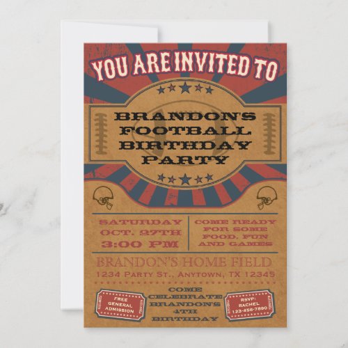 Vintage Football Birthday Party Invitation