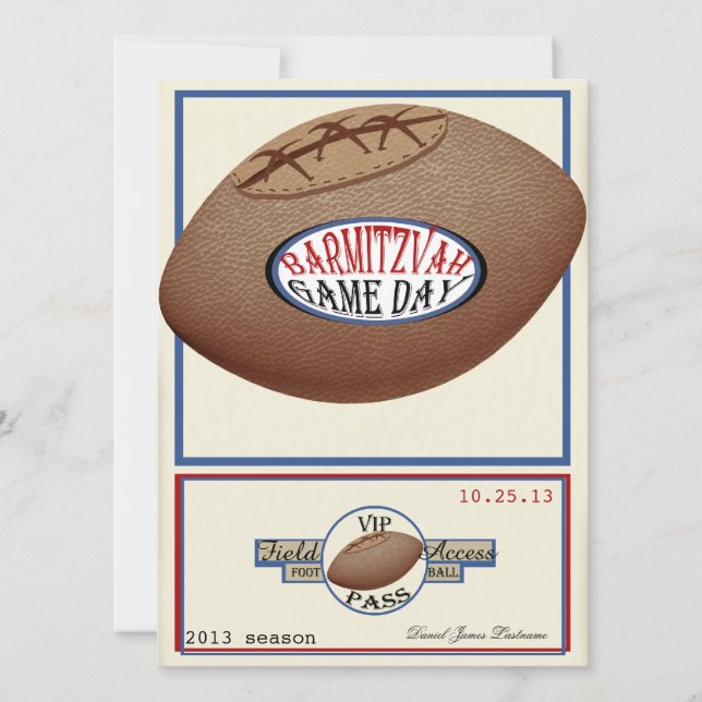 Vintage Football Field Pass Bar Mitzvah Invitation (Front)