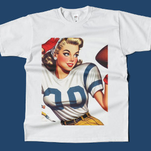 Vintage Football Girl Illustration T-Shirt