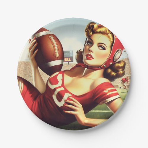 Vintage Football Girl Paper Plates