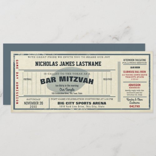 Vintage Football Pass Bar Mitzvah Invitation