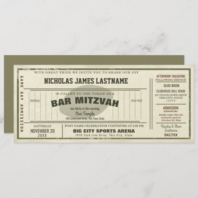 Vintage Football Pass Bar Mitzvah Invitation (Front/Back)