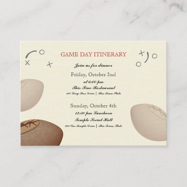 Vintage Football Pass Bar Mitzvah Itinerary Business Card (Front)