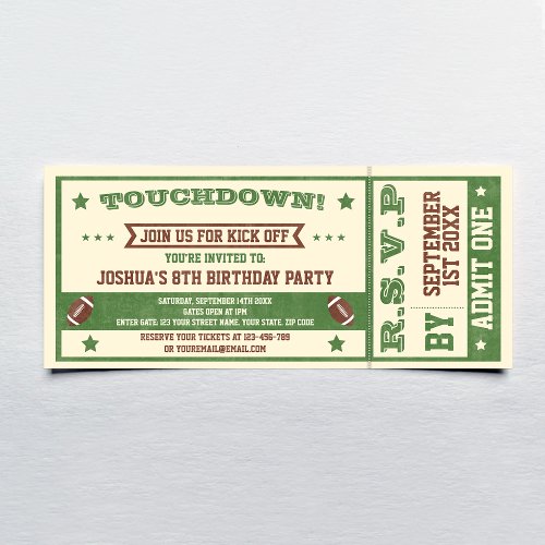 Vintage Football Ticket Birthday Party Invitation