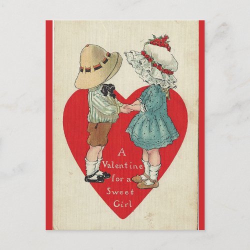 Vintage For a Sweet Girl Valentine Postcard