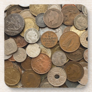 VINTAGE FOREIGN COINS BEVERAGE COASTER
