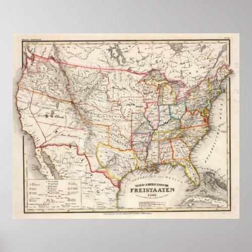 Vintage Foreign United States Map 1845 Poster
